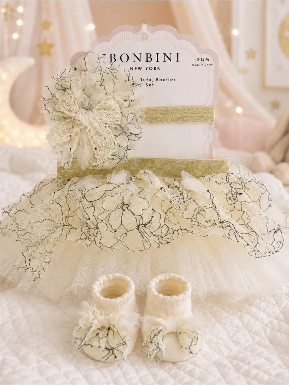 Bonbini New York Baby Girl 0-12M Floral Tutu Headband Booties Set NWT